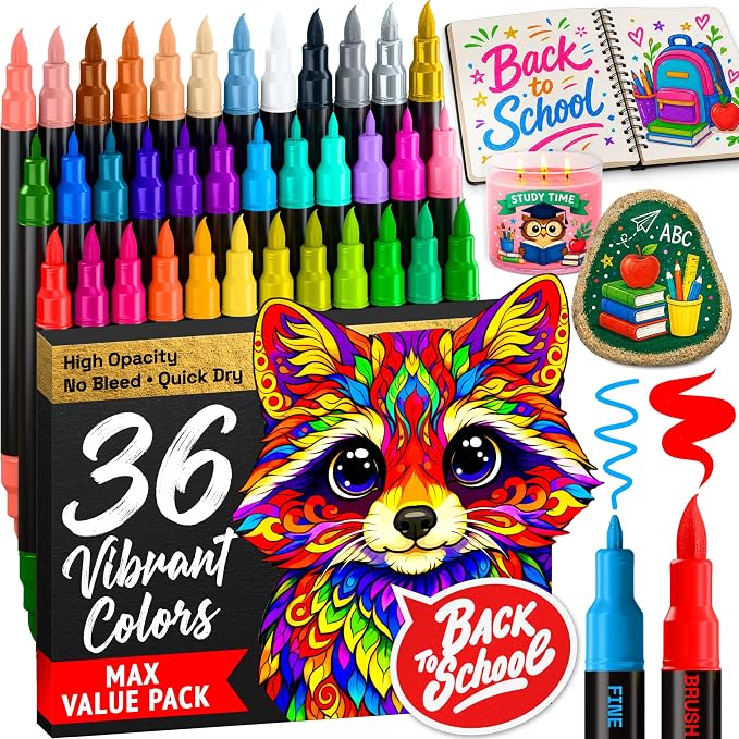 ARTISTRO 36 Acrylic Paint Markers - Paint Pens for Drawing - For Fabric, Rock, Glass, Wood, Molds - Arts & Crafts Gift for Adults, Teens, Kids, Classroom Must Haves & School Supplies