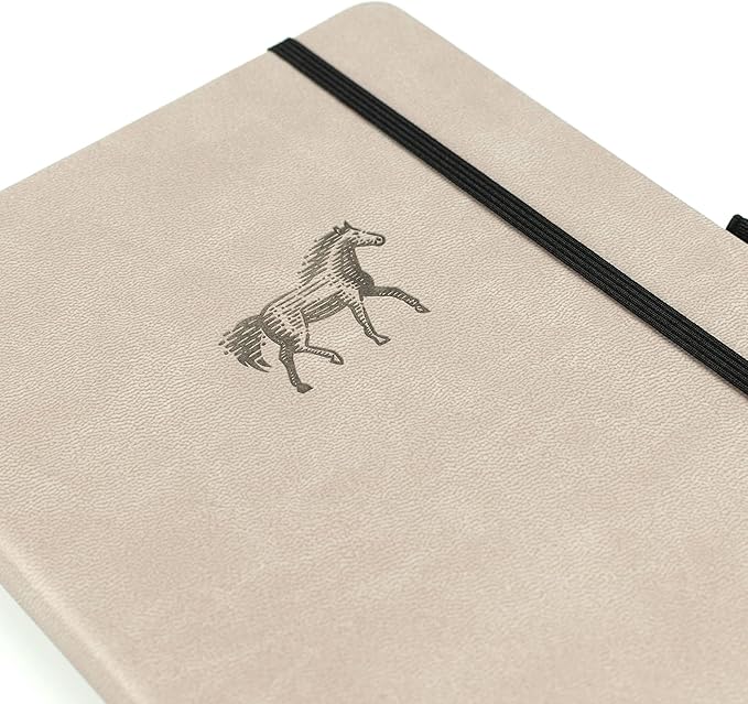RICCO BELLO Lined Journal Notebook, Horse, Faux Leather Hardcover | With Pen Holder, College Ruled, 96 Sheets / 192 Pages, 5.7 x 8.4 Inches