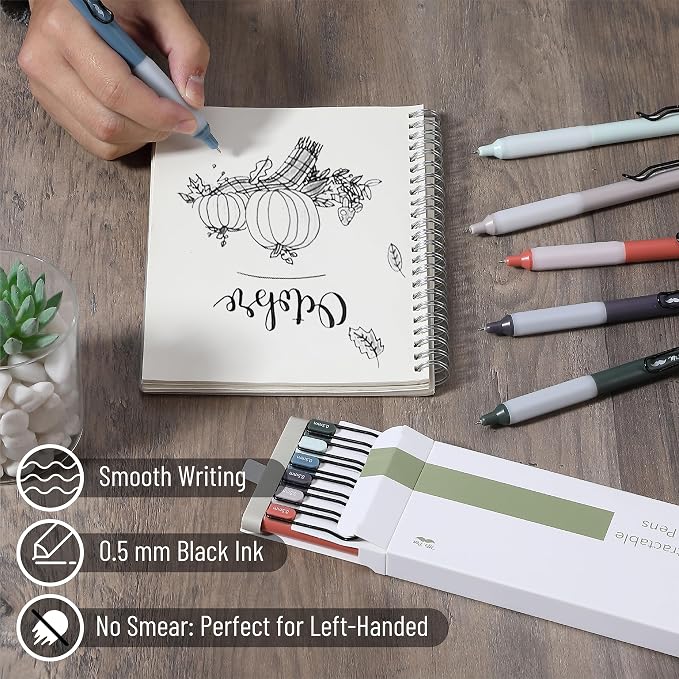 Mr. Pen- Retractable Gel Pens, 6 Pack, Black Ink, Vintage Barrels | Fine Point 0.5 mm, Fast Dry, Smooth Writing, Cute Pens for Drawing, Writing Planner and School Supplies