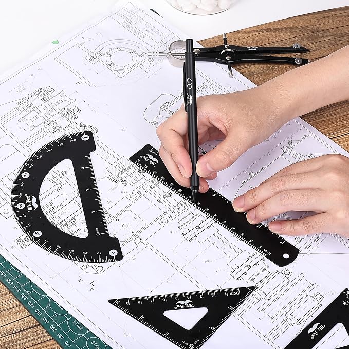 Mr. Pen- Professional Geometry Set, 15 pcs, Drafting Tools with Protractor | Compass, Metal Ruler, Triangles, Pens & Pencils, Complete Geometry & Drafting Kit for Architects, Engineers & Students