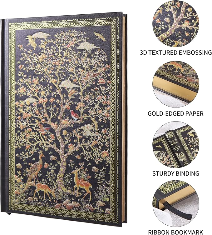 Hardcover Notebook Journal with 224 Pages, A5 Lined Journal with 100 GSM Premium Thick Paper for Smooth Writing, Aesthetic Foil Embossed Tree of Life Notebook Journal, Elegant Journal for Men & Women