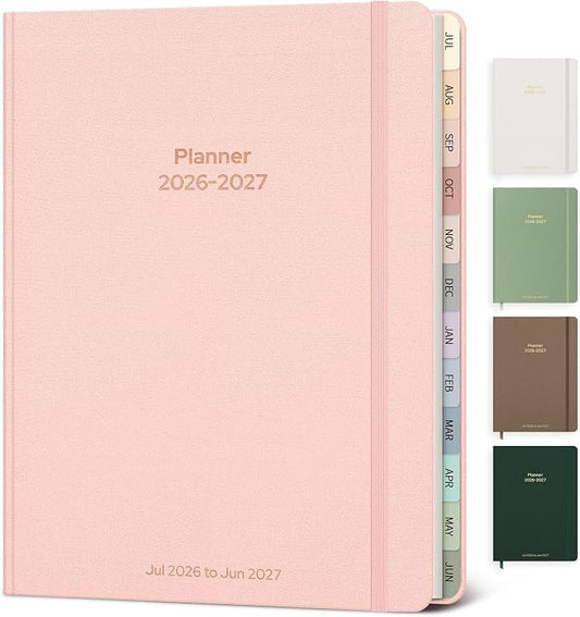 Planner 2026-2027 Monthly and Weekly Academic Planner July 2026 - June 2027, Linen Hardcover Agenda 2026-2027 Calendar Daily Planner for Student Teacher with Monthly Tabs, 7.3" x 10", Light Pink
