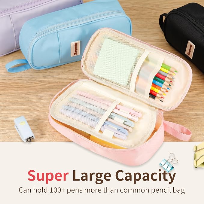 Zzrywuty Pen Case with Zipper Pencil Pouch for Office Travel Portable Large Pencil Case Pouch for Teen Girls & Boys,Black