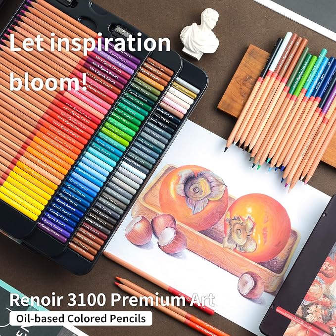 Oil-based Colored Pencils Set for Adult Professional Coloring 3.7mm Thick Core Unbreakable Great Color Rendering Iron Box Packed For Artists & Art Lovers (Renoir 3100 Series-36 Colors)