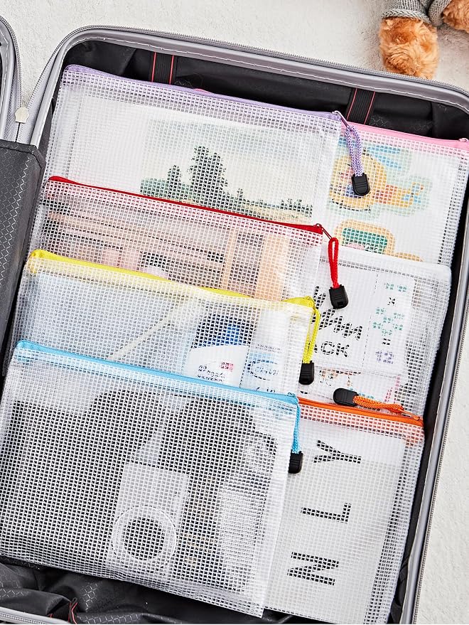JARLINK A5 Mesh Zipper Pouches, 6x9inch Pencil Pouches for School, 30 Pack | 10 Colors Mesh Zipper Pouches, Waterproof Zipper Reusable Pouch for Office Supplies, Cosmetics, Bikini, Travel Storage