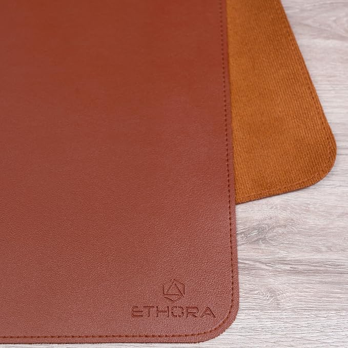 Desk Mat -Computer Desk mat with Non Slip Suede Bottom with Stitched Edges- Waterproof - Leather Desk pad PU Desk Cover for Home, Mouse, Makeup Mat for Vanity (Brown, 35.4 X 15.7)
