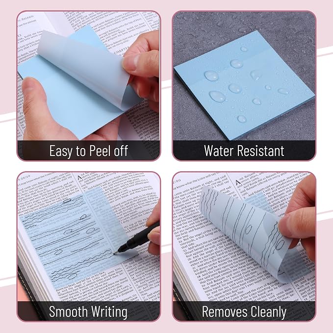 Mr. Pen- Transparent Sticky Notes, 3" x 3", 12 Pads, 600 Sheets | See Through Self-Adhesive Notes for Bible Journaling and Studying, Water-Resistant, Easy to Peel, Clean Removal