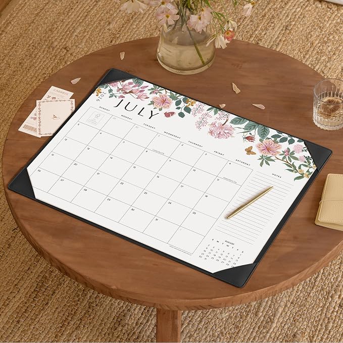 Cabbrix Desk Calendar 2026 with Desktop Mat, Large Desk Pad Calendar 22 x 17 Inch Runs From July 2026 to December 2027, Floral Design Calendar 2026 for Home School and Office (Black)