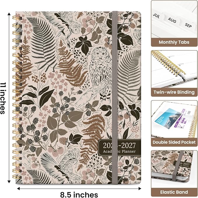 Planner 2026-2027, Academic Monthly and Weekly Calendar Planner for Women, July 2026 - June 2027, Hardcover Pretty Agenda Planner Book with Tabs, Spiral Daily Organizer for School Office Home Supplies, 8.5" x 11" - Magical Forest