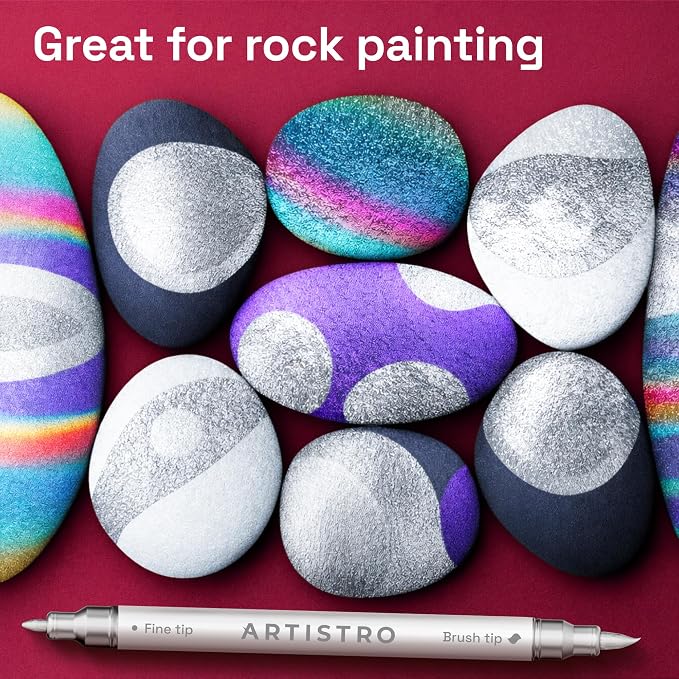 ARTISTRO 24 Silver Acrylic Paint Markers - Paint Pens for Drawing - For Fabric, Rock, Glass, Wood, Molds - Arts & Crafts Gift for Adults, Teens, Kids, Classroom Must Haves & School Supplies