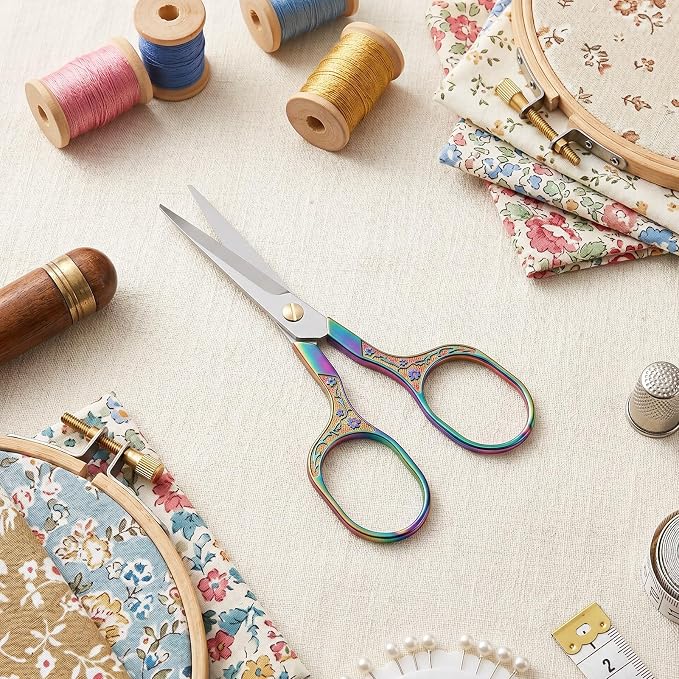 4 Pcs Small Embroidery Scissors | Embroidery Scissors Precision Cutting with Pointed Blades, Stainless Steel Craft Snips for Yarn, Fabric & Crafts (5 Inch)