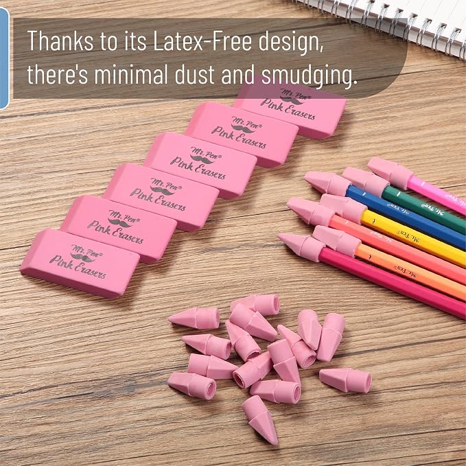 Mr. Pen- School Eraser Combination Set, 66 Pack, Pink | Latex Free Erasers for School, Office, Art Sketching, Homework, Exams, Clean Smudge-Free Correction