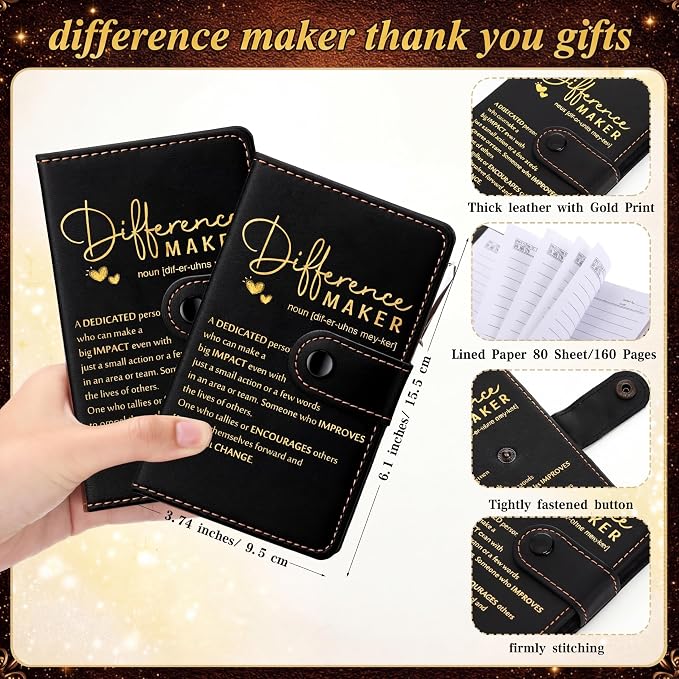 Marspark 30 Sets Difference Maker Employee Appreciation Gifts Inspirational A5 Leather Notebooks with Pens Thank You Motivational Gifts for Men Women Volunteers Teacher (Black)