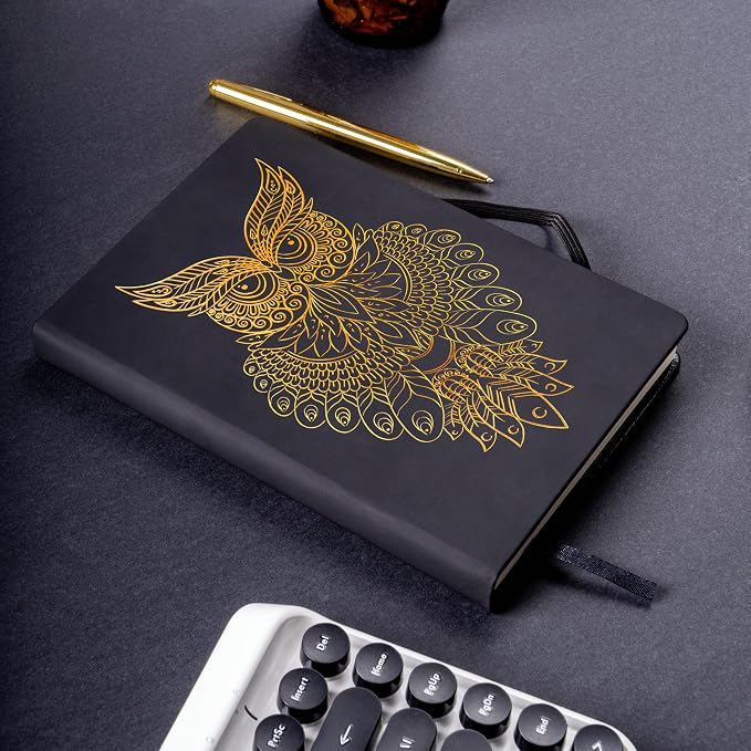Veway Journal and Pen Gift Set - Vegan Leather Journal with Pen - Professional Diary for Women or Men - A5 Hardcover Fancy Notebook Gift Set - Index & 224 Lined Pages (Mystic Owl)