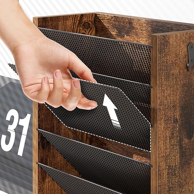 Creso hom Mail Organizer Wall Mounted, Mail Sorter with 2 Key Hooks, 6-Slot File Organizer for Wall or Desk, Wood Letter Holder Envelopes Bills Accessories for Home Office, Rustic Brown