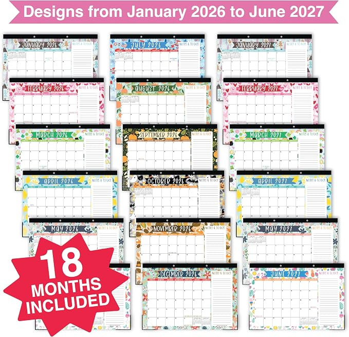 Hadley Designs Large Teacher Desk Calendar 2026-2027 - Desktop Calendar 2026, 18-Month Academic Desk Calendars for School, Home & Office, Cute Classroom Must Haves, Back to School Teacher Gifts