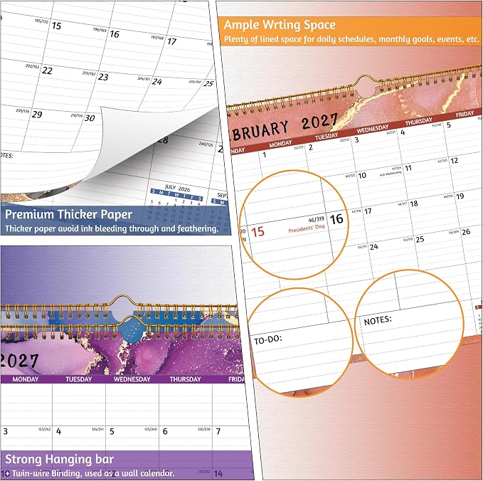 Wall Calendar 2026-2028 – 2 Year Calendar 2026-2028, May 2026 – Apr 2028, 14.57 x 11.42 In, 2026 Calendar 24 Months, Monthly Calendar 2026, with Ruled Blocks, Thick Paper, Holidays, To-do List ＆ Notes