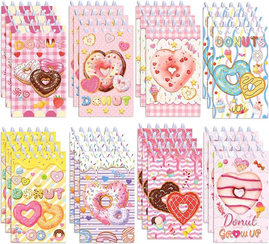 Doughnut Mini Pocket Notebooks 24 Pcs, 2.36 x 3.94 Inch Cute Small Notebooks 16 Sheets 32 Pages, Donut Coil Memo Pads Bulk for Daily Planning, Shopping Lists, Office School Supplies, Sweet Party Favors