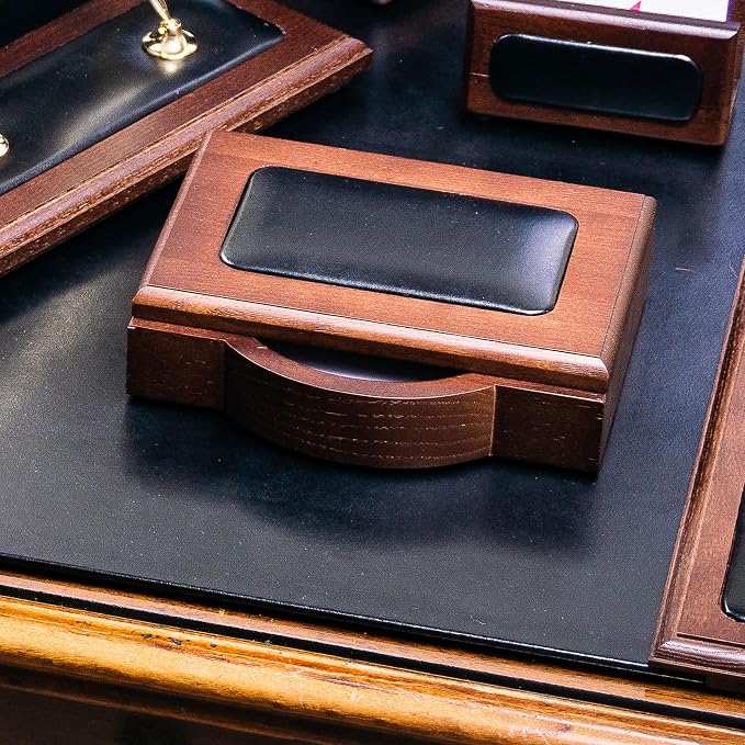 Dacasso Luxury Walnut & Black Leather Memo Pad/Note Holder - Executive Desk Decor and Elegant Organizer for Office or Boardroom Table Protection