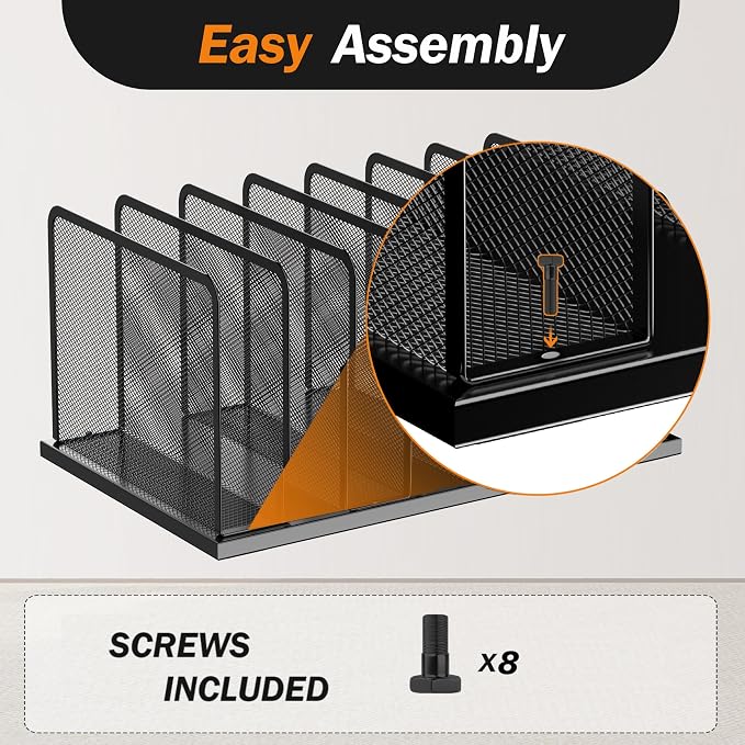 Kuntine.B Desk File Organizer Upright Mesh Desktop Organizer File Sorter Office Organization File Holder for Home, Office & Classroom (Black, 2 Pack 7-Section)