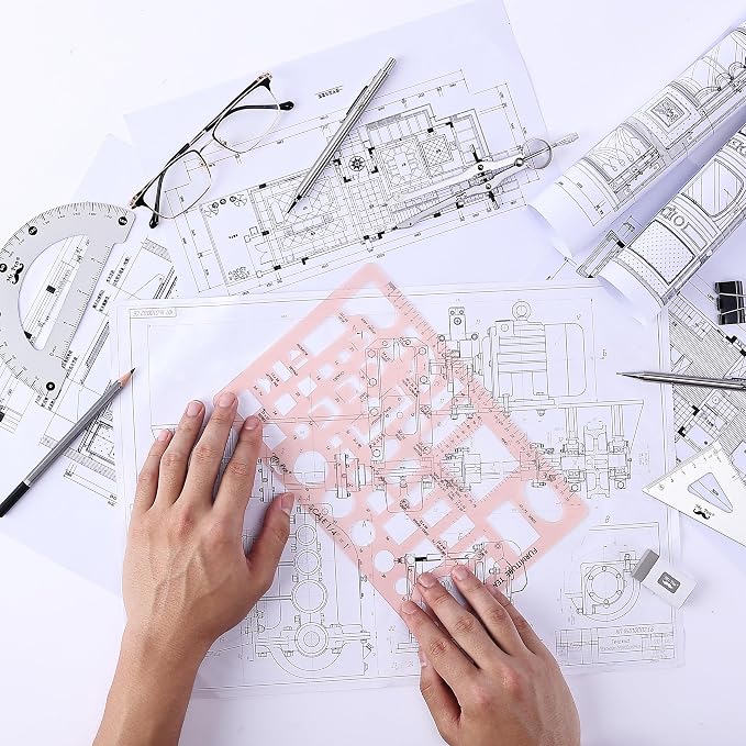 Mr. Pen- House Plan, 3 pcs, Interior Design and Furniture Templates | Clear Flexible Plastic, Drafting Tools, Ruler Shapes for Architecture, 1/4 Inch Scale, Kitchen, Bath, Bedroom, Office