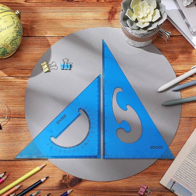EBOOT 2 Pack Large Transparent Triangle Ruler Set Square Plastic, 30/60 and 45/90 Degrees Angle Drafting Quilting Drawing Tool School Classroom Office Triangular Rulers(Blue)