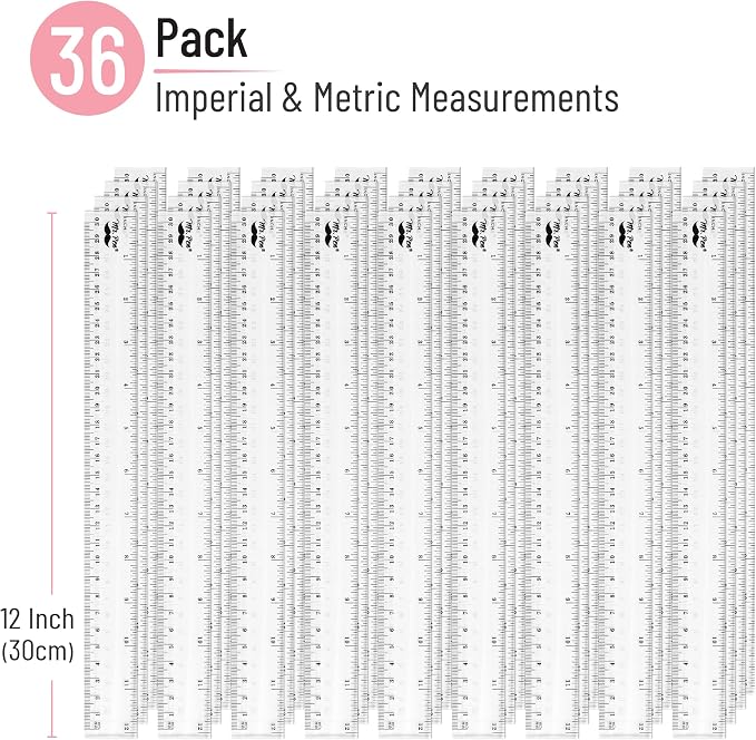 Mr. Pen- Bulk Plastic Rulers, 12 Inch, 36 Pack, Easy-to-Read Markings | Scratch-Resistant Design, Durable Clear Ruler for Crafting Office & School, School Supplies, Bulk Rulers Set, Measuring Tools