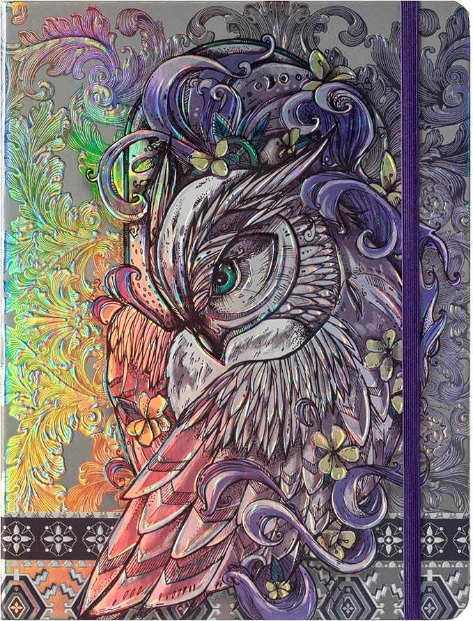 MGGAO B5 Lined Journal Notebook, Aesthetic Owl Embossed, Hardcover | Wide Ruled, 6.8" X 9.1", 192 Pages, Ribbon, Elastic Band, For Women & Men, For School & Office, Writing & Note Taking