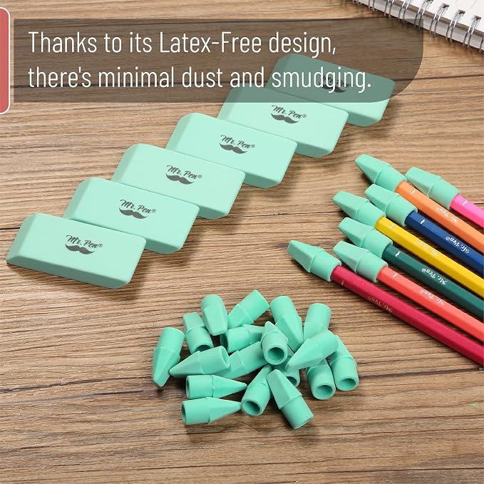 Mr. Pen- School Eraser Combination Set, 66 Pack, Green | Latex Free Erasers for School, Office, Art Sketching, Homework, Exams, Clean Smudge-Free Correction