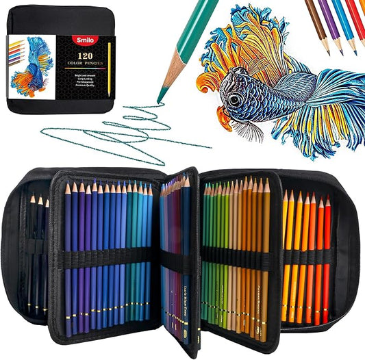 Smilo 120 Pack Colored Pencils for Adults Coloring Books with Carry Case | Soft Core Oil Based, Professional Art Supplies for Drawing, Sketching, Shading and Blending, Ideal for Beginners and Artists