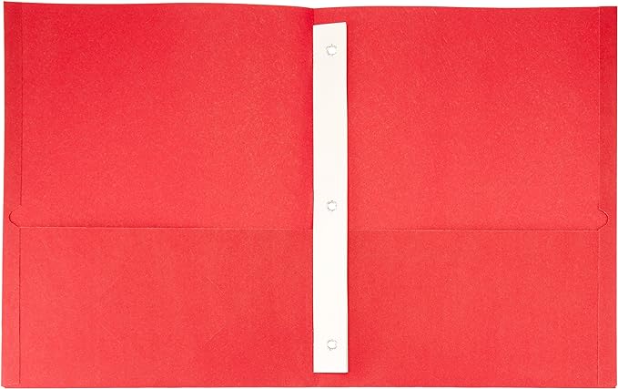 Amazon Basics Twin Pocket File Folders with Fasteners, Letter Size, Business Card Slot, Assorted Colors, 25-Pack