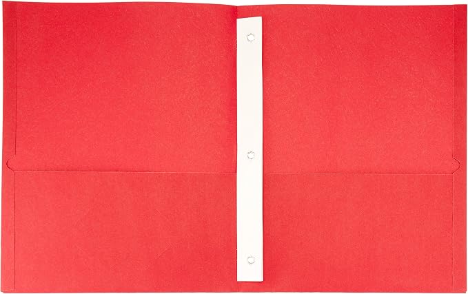 Amazon Basics Twin Pocket File Folders with Fasteners, Letter Size, Business Card Slot, Assorted Colors, 50-Pack