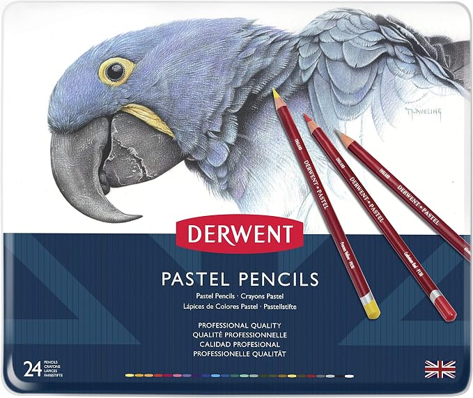 Derwent Pastel Pencils, 4mm Core, Metal Tin, 24 Count (32992)