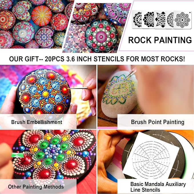 Augshy 58PCS Mandala Dotting Tools Set with a Blue Zipper Waterproof Storage Bag for Painting Rocks