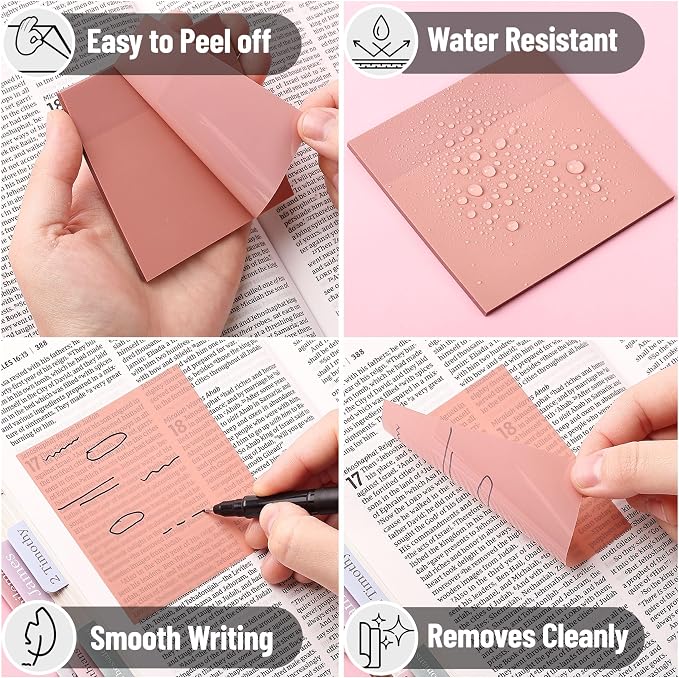 Mr. Pen- Transparent Sticky Notes, 3" x 3", 4 Pads, 200 Sheets | Vintage Colors, See Through Self-Adhesive Notes with Fineliner for Bible Journaling and Studying, Water-Resistant