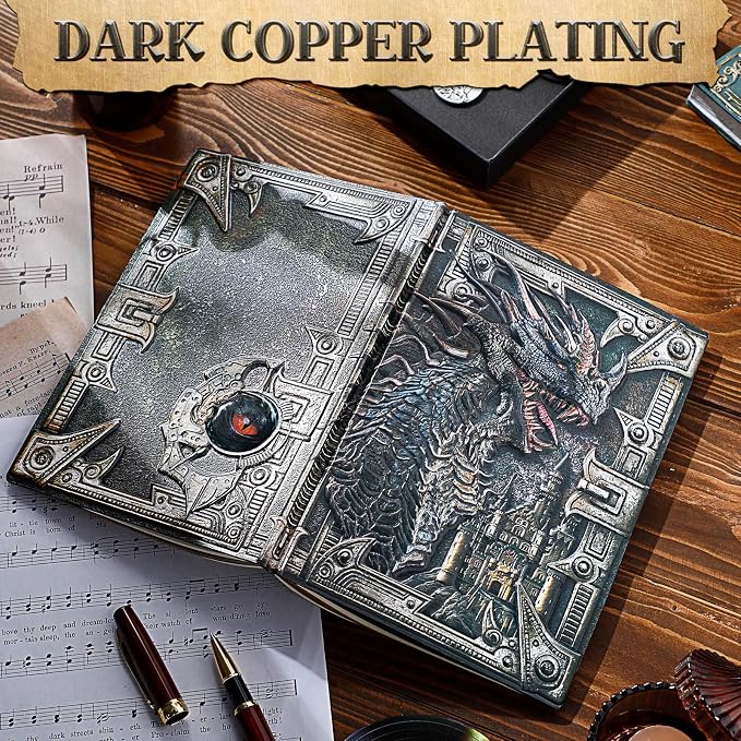 Pajean Dragon Journal Embossed Leather Journal Writing Antique Dragon Journal Notebook with Pen Lined Paper Hardcover Gift Journal Notebook Executive Notebook Travel Diary for Women Men, A5(Colorful)