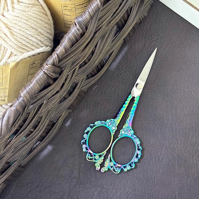Small Sharp Embroidery Scissors, Precision Detail Sewing Shears | Detail Pointed Cutter for Thread, DIY Craft, Artwork, Needlework Yarn, Beauty Tool for Eyebrow Trimming, 4.6in Flower