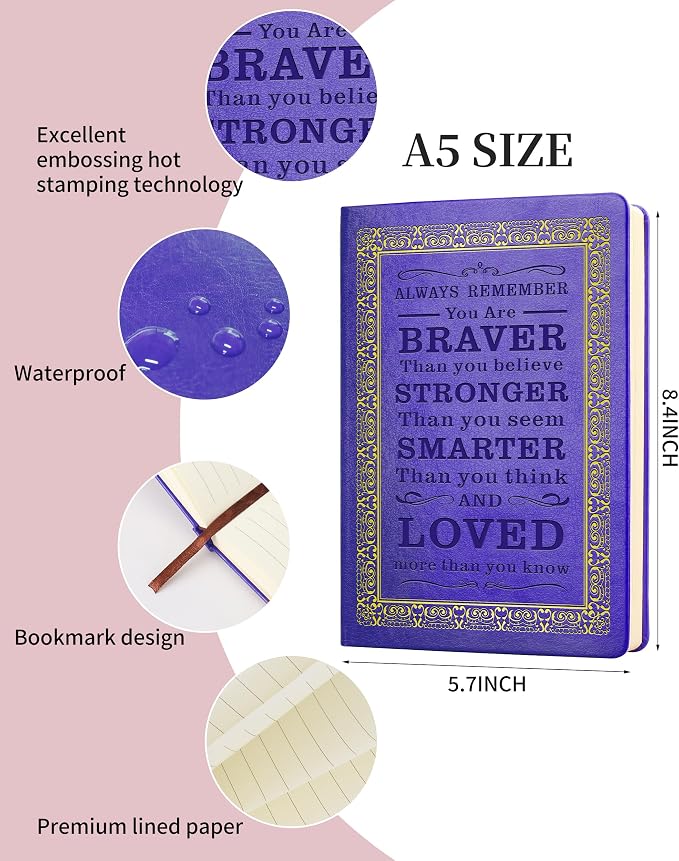 JOHSBYD Journal for Women - A5 Lined Hardcover Notebook and Diary for Teen Girls, 200 Pages 100GSM Bleedproof Paper, Inspirational Back to School College Supplies (Purple)