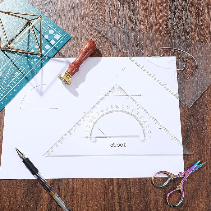 EBOOT 2 Pack Large Transparent Triangle Ruler Set Square Plastic, 30/60 and 45/90 Degrees Angle Drafting Quilting Drawing Tool School Classroom Office Triangular Rulers(Clear)