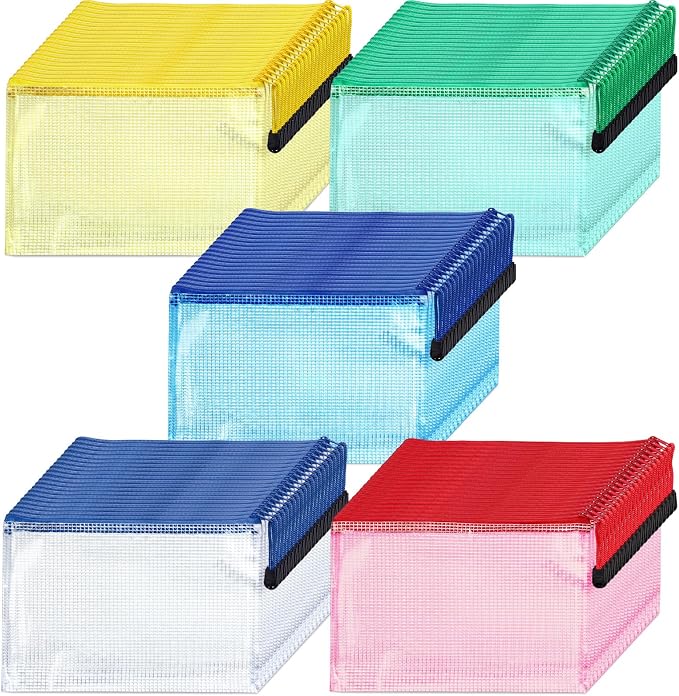 Handepo 100 Pack Mesh Zipper Pouch Pencil Pouches Bulk Storage Bag Small Clear Waterproof Purse Bag Multipurpose for Cash Board Game Passport Office (Multicolor Pouch Multicolor Zipper,A5)