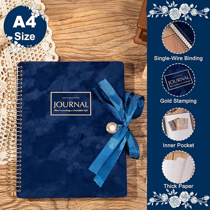 Flying Eagle Spiral Notebook, Velvet Hardcover, 8.5 x 11 in, Blue | 300 Lined pages, Vintage Journal for Women & Men, Comes with Premium Gift Box for Writing