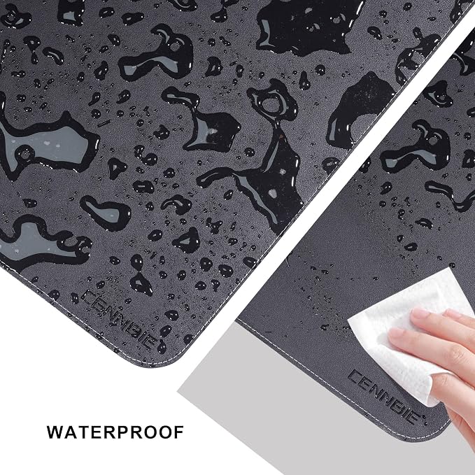 CENNBIE Leather Desk Mat, 51.2" x 16" Desk Pad for Full Desk (Black) | Premium stitched edges resist wear. Easy to clean. Protects desk from spills, stains ,scratches. Smooth glide. Office & home.