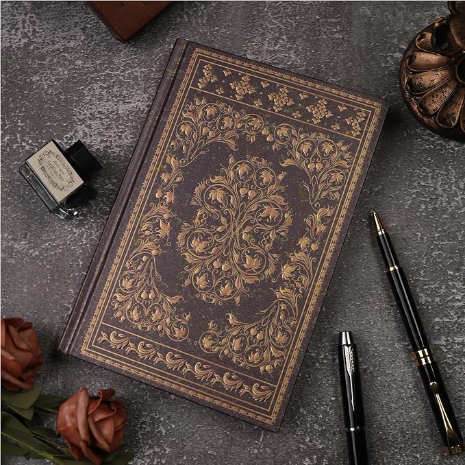 MGGAO Line Notebooks for Women Men, A5 Aesthetic Hardcover Ruled Diary | Vintage Design, 224 Pages, Ribbon, 100 GSM Thick Paper, Journal for Writing, Note Taking, Office, School, Journaling