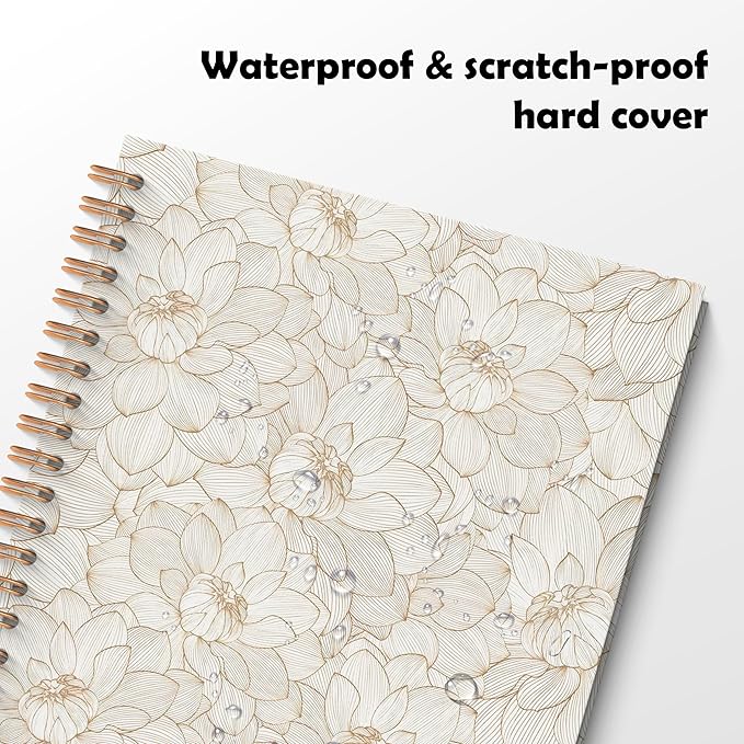 Lotus Floral Spiral Notebook, Vintage Beige Lotus Flower Journal, Neutral Botanical Aesthetic Journal Notebook, Prayer Office Diary Wedding Gifts, Gifts for Girl Mom Lady Woman, 5.5x8.3 Inch