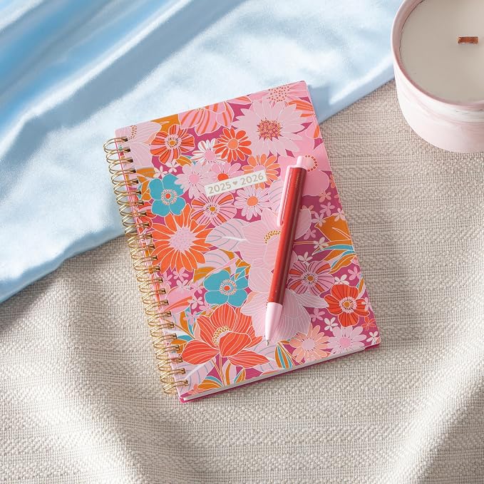 Blue Sky 2025-2026 Weekly & Monthly Academic Planner, 5"x8", Bloom Pink | July 2025 - June 2026, Flexible Cover, Wirebound, Laminated Tabs, Storage Pocket, Academic Year, Color Me Courtney