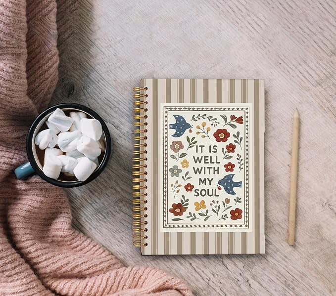 Ecezatik Christian Floral Bird Notebook Journal, It Is Well with My Soul Bible Notebook for Note Taking, Christian Gifts for Women, Religious Spiral Journal 5.5x8.3 Inch