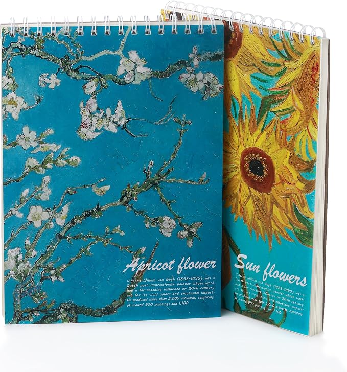 2 Pack Aesthetic Kids Spiral Cute Sketch Book,98lb/160gsm Acid Free Thick Paper Van Gogh A4 Blank Mixed Media Journal Art Sketchbook Artist Drawing Book Paper Painting Sketching Pad