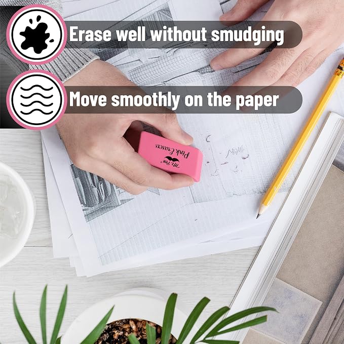Mr. Pen- Pink Pencil Eraser Bulk, 48 Pack | Large Latex Free Block Erasers for School, Office, Art Sketching, Homework, Exams, Clean Smudge-Free Correction
