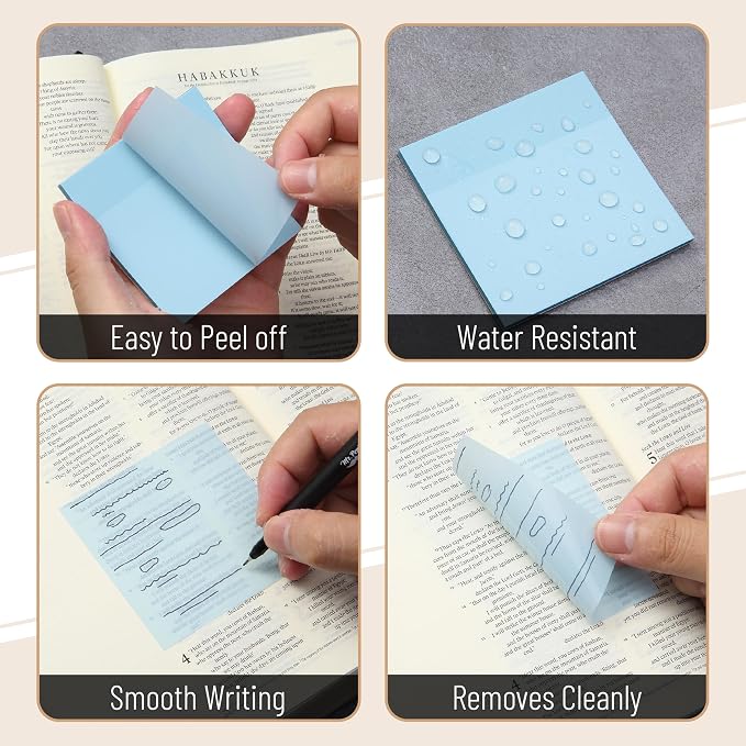 Mr. Pen- Transparent Sticky Notes, 3" x 3", 12 Pads, 600 Sheets | See Through Self-Adhesive Notes for Bible Journaling and Studying, Water-Resistant, Easy to Peel, Clean Removal