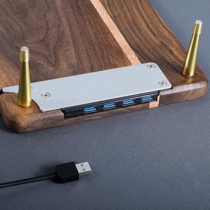 Monitor Stand Wood Riser with 4 USB Ports, Computer Monitor Stand with America Walnut Data Transfer Charging Hub -Compatible with Computer, Mac, PCs, Smartphone, 20.5*8.3in